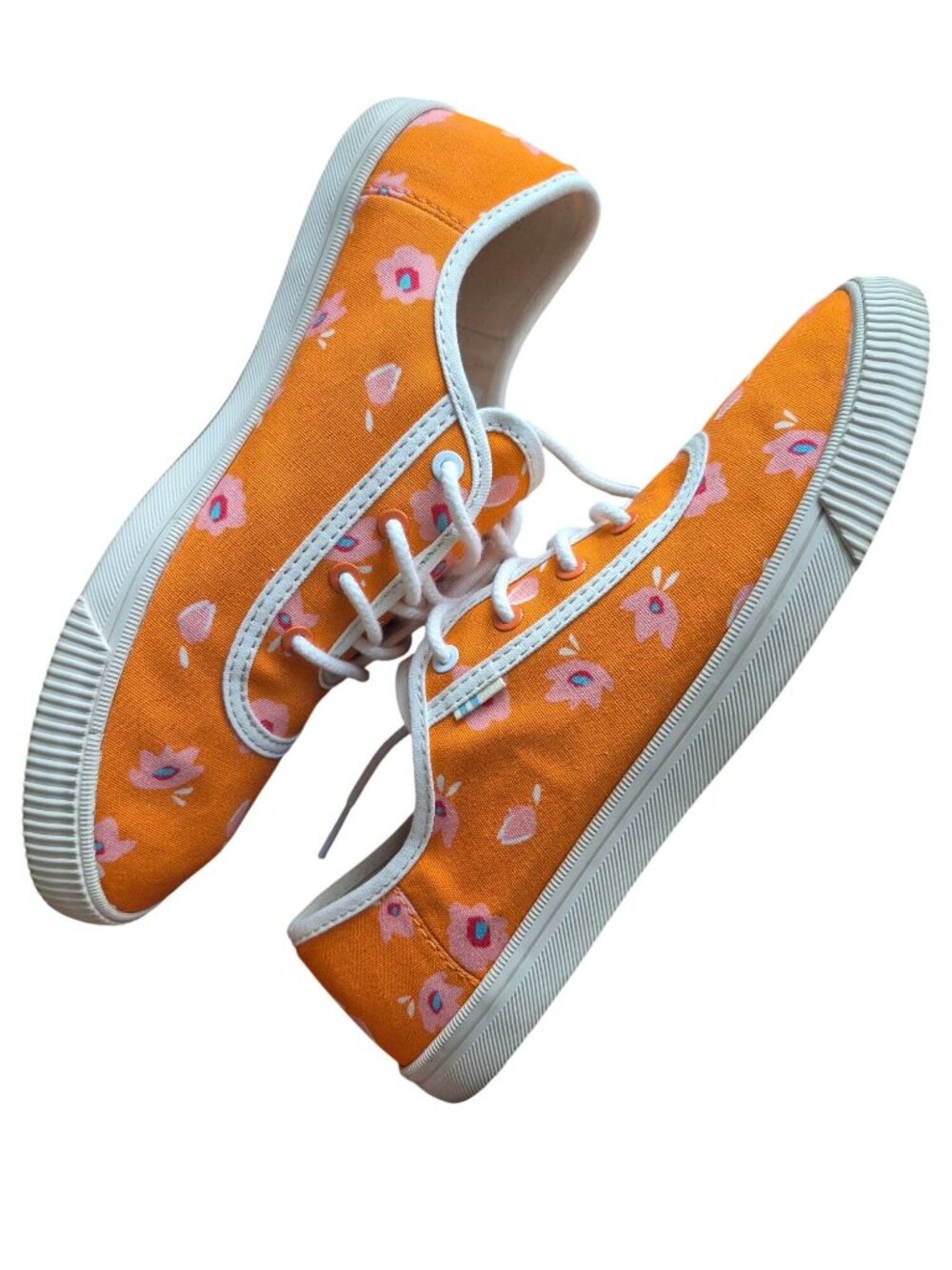 Toms Womens Orange Floral Canvas Lace-Up Sneakers Size 7 - Picture 2 of 6